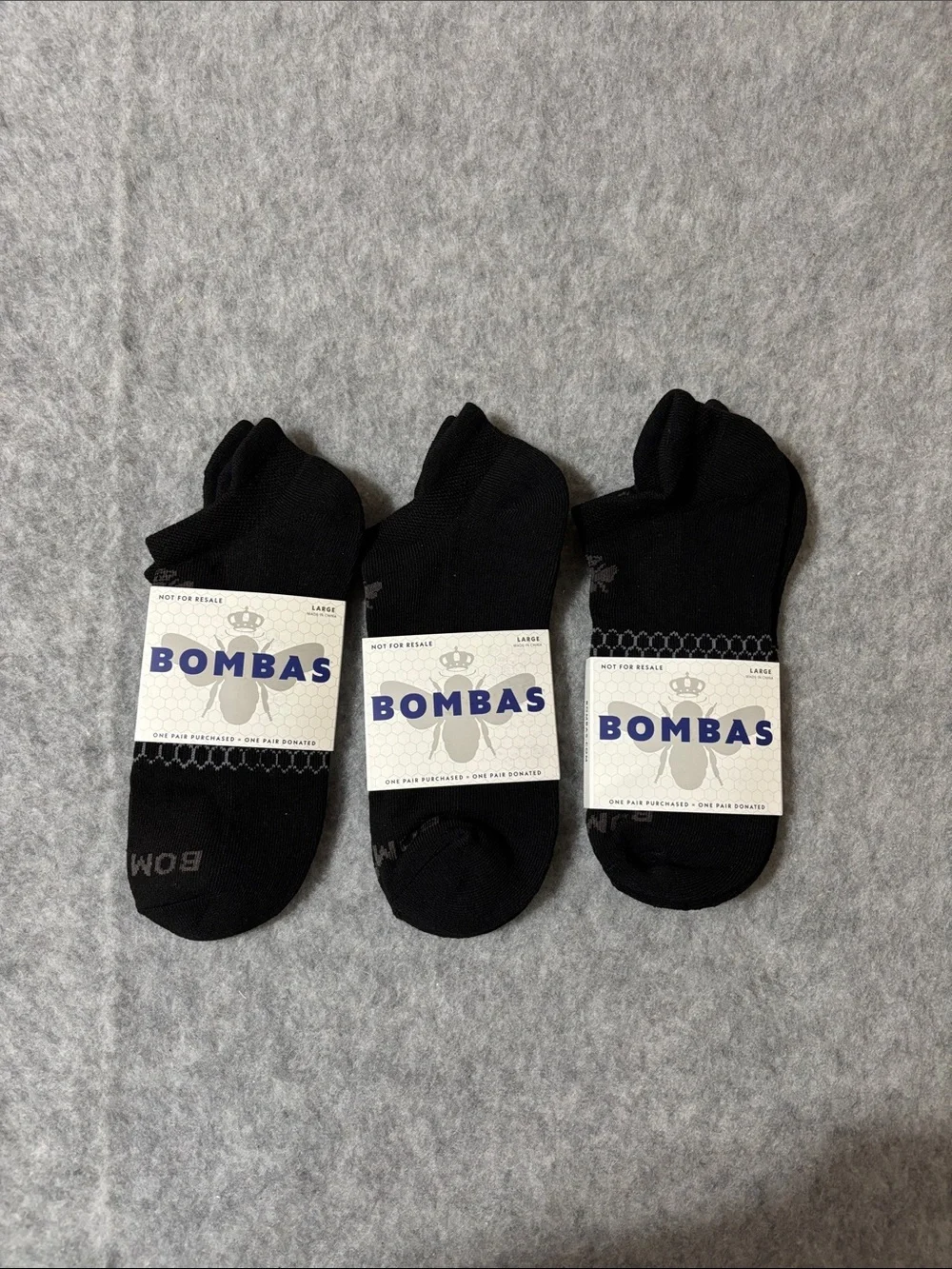 Bombas Black Athletic Running Ankle Lot Of 3 Socks unisex Size Large NWT